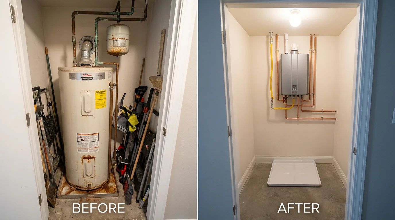 Tank water heater versus wall-mounted tankless unit comparison for Ainsworth, NE homeowners