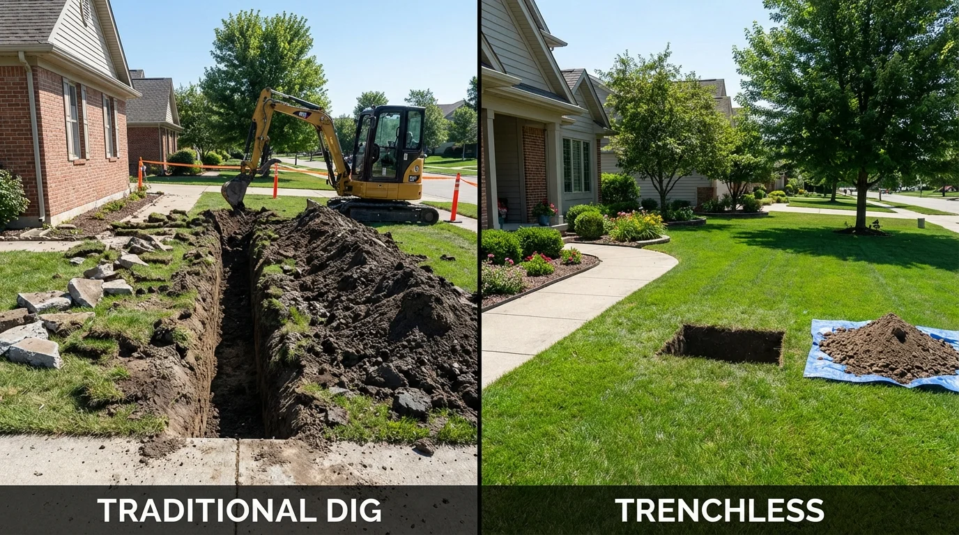 Trenchless sewer repair with minimal yard damage versus traditional excavation in Ainsworth, NE